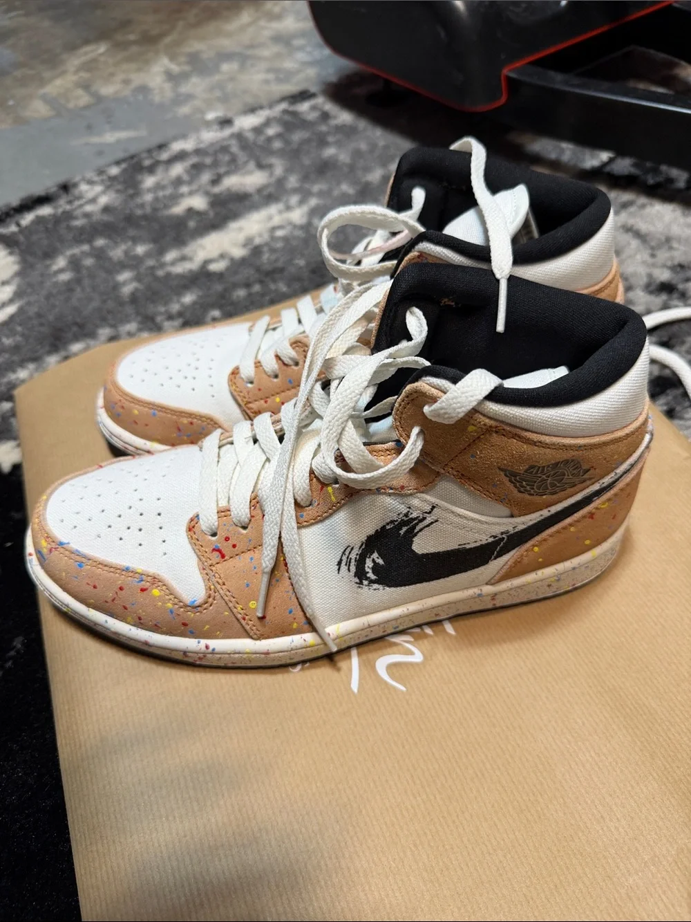 Jordan Men’s Athletic Shoes White Tan with Multicolor Speckle